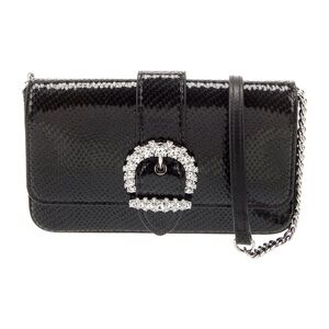 Jimmy Choo Black Leather Embossed Cheri Wallet on Chain w/Crystal Buckle NWOT 🥰👛